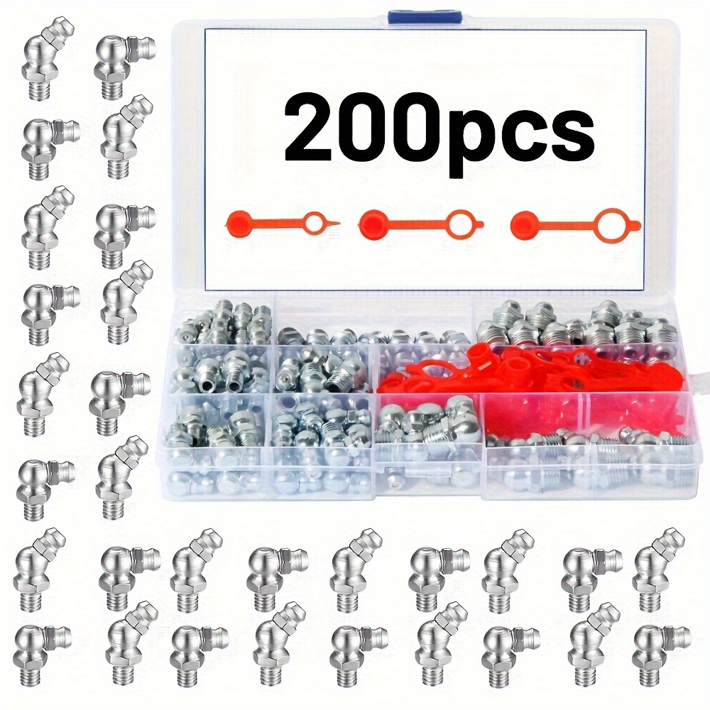 200pcs stainless steel grease nozzle set | m6, m8, m10 size, 200pcs stainless steel grease nozzle set | m6, m8, m10 size,