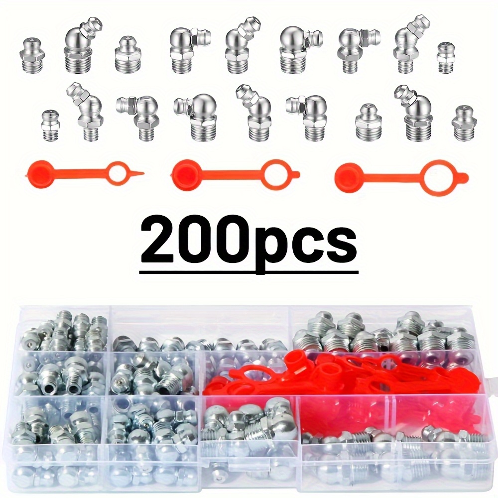 200pcs stainless steel grease nozzle set | m6, m8, m10 size, 200pcs stainless steel grease nozzle set | m6, m8, m10 size,