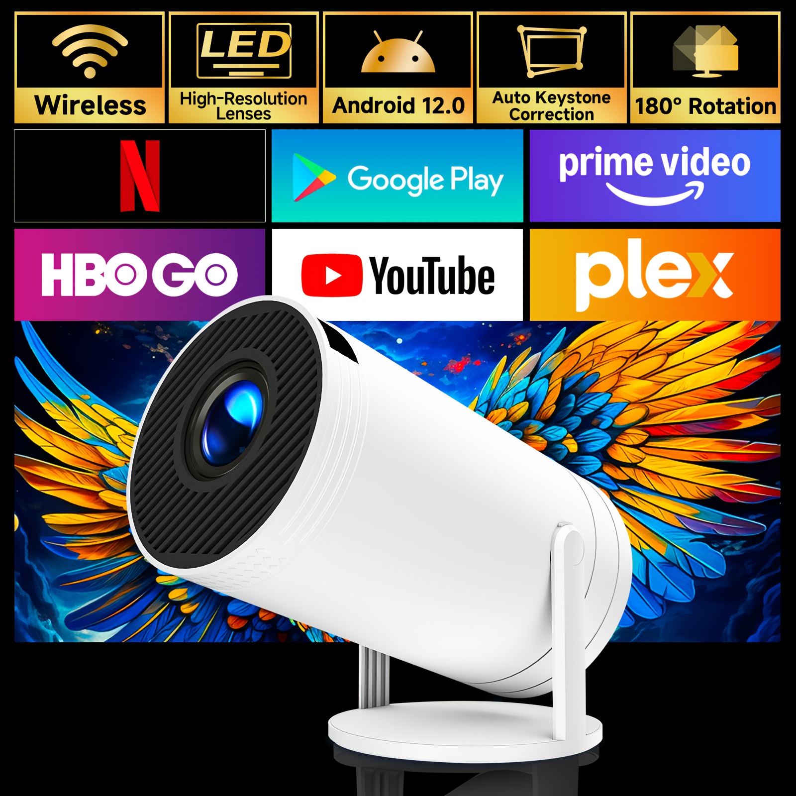 smart mini projector with android 12, wifi 6 & wireless smart mini projector with android 12, wifi 6 & wireless